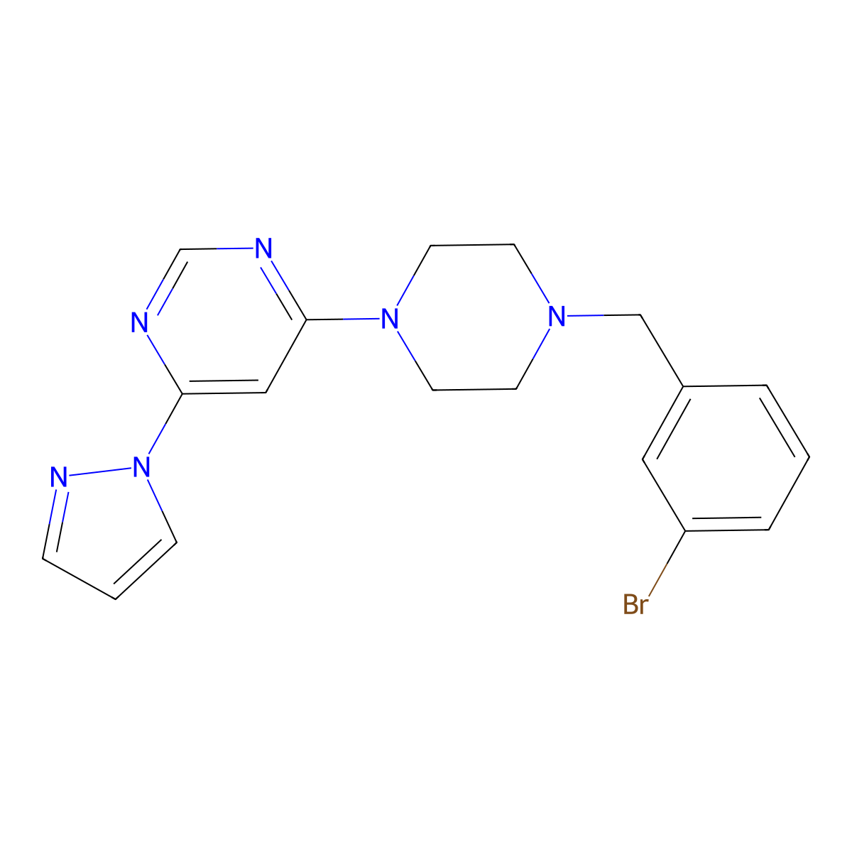 4-{4-[(3-bromophenyl)methyl]piperazin-1-yl}-6-(1H-pyrazol-1-yl)pyrimidine molecular structure, CAS 2549052-89-1