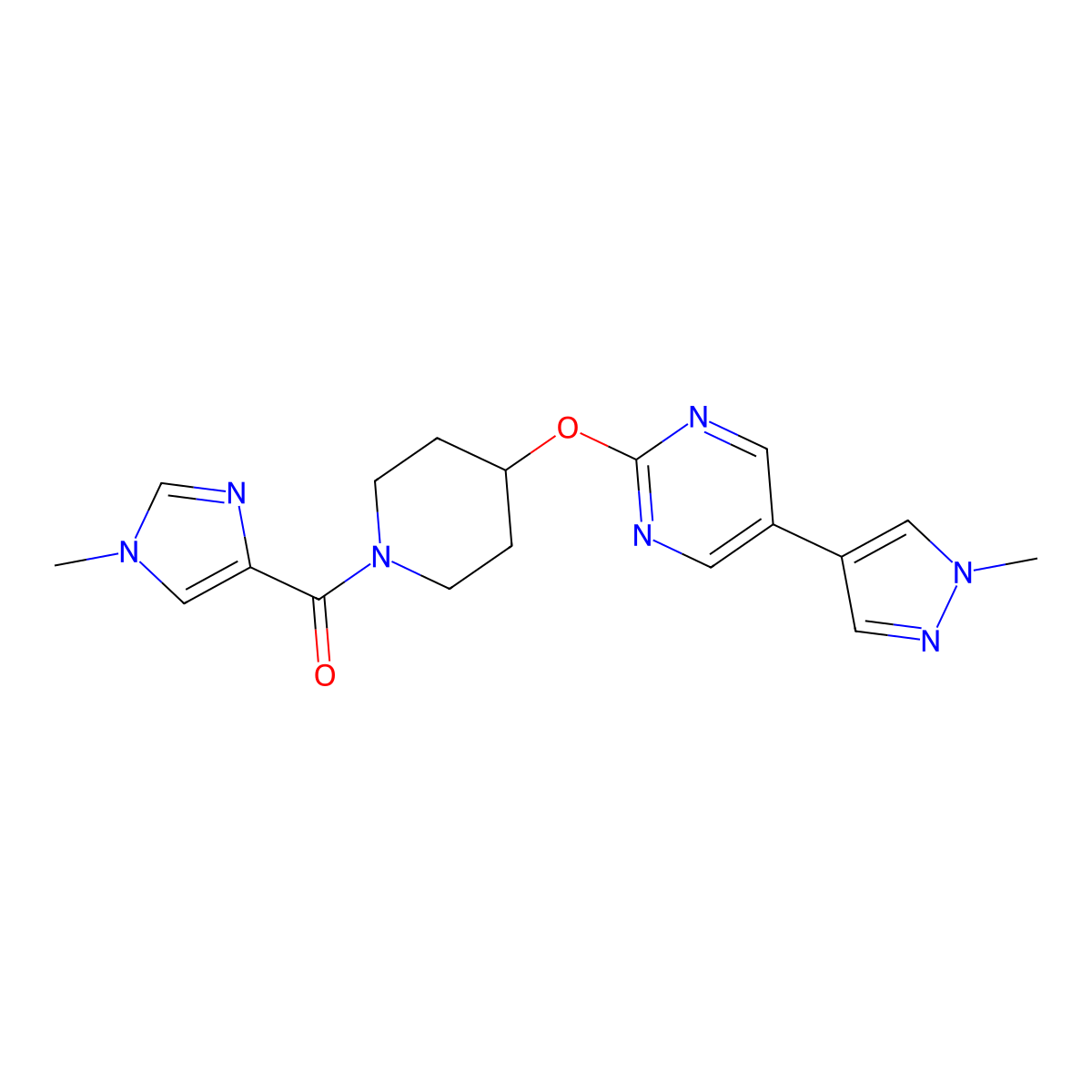2-{[1-(1-methyl-1H-imidazole-4-carbonyl)piperidin-4-yl]oxy}-5-(1-methyl-1H-pyrazol-4-yl)pyrimidine molecular structure, CAS 2549052-92-6