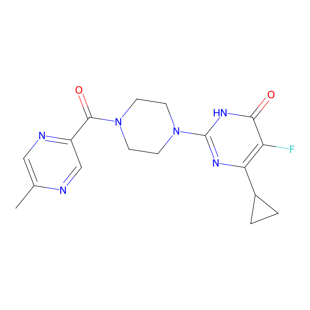 6-Cyclopropyl-5-fluoro-2-[4-(5-methylpyrazine-2-carbonyl)piperazin-1-yl]-3,4-dihydropyrimidin-4-one molecular structure, CAS 2549052-96-0