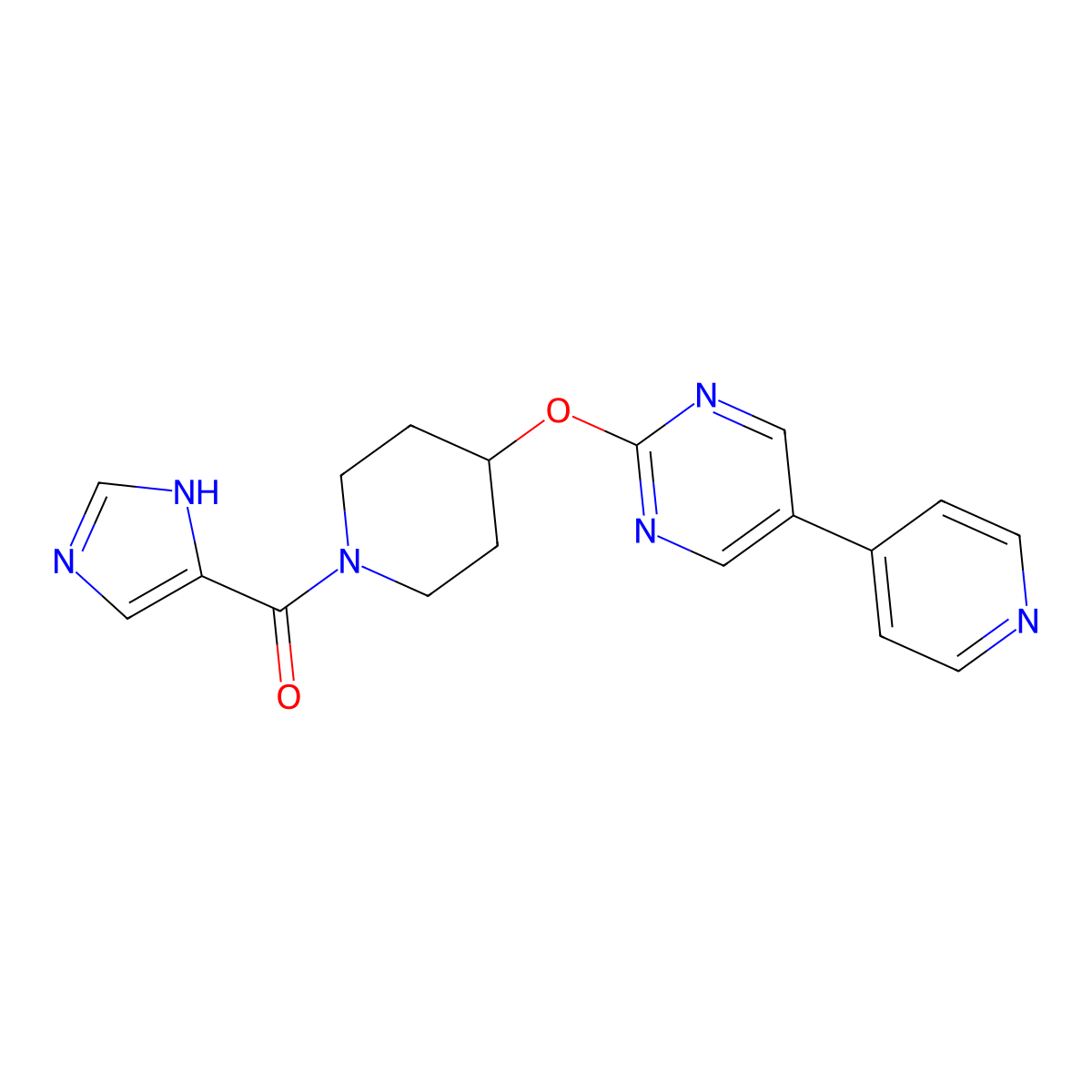 2-{[1-(1H-imidazole-4-carbonyl)piperidin-4-yl]oxy}-5-(pyridin-4-yl)pyrimidine molecular structure, CAS 2549052-98-2