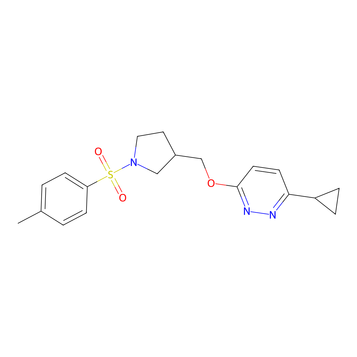3-Cyclopropyl-6-{[1-(4-methylbenzenesulfonyl)pyrrolidin-3-yl]methoxy}pyridazine molecular structure, CAS 2549052-99-3
