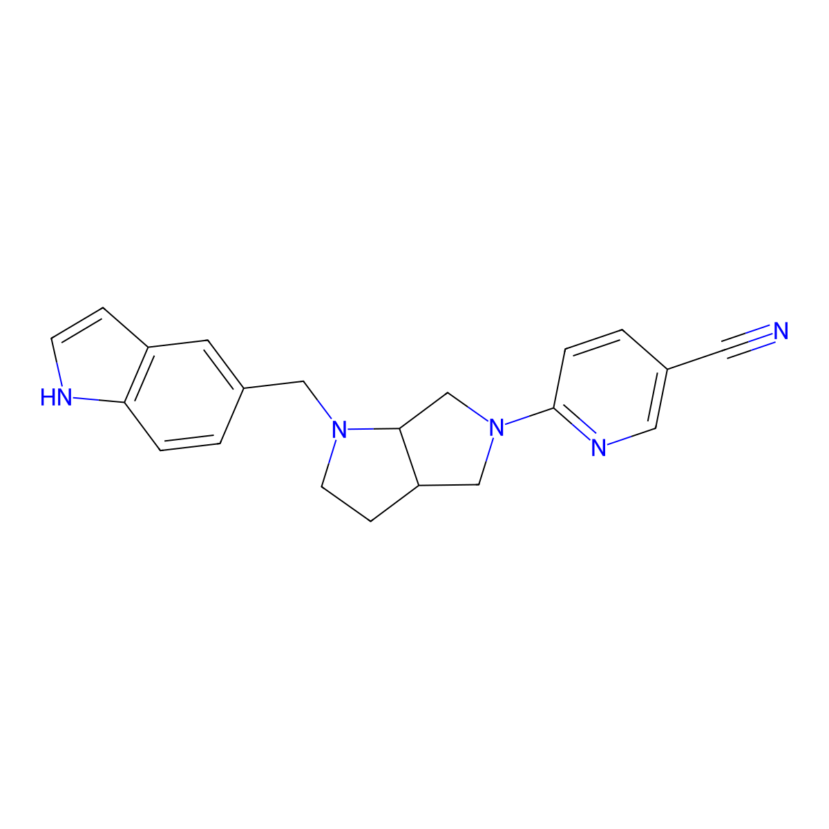 6-{1-[(1H-indol-5-yl)methyl]-octahydropyrrolo[2,3-c]pyrrol-5-yl}pyridine-3-carbonitrile molecular structure, CAS 2549053-05-4