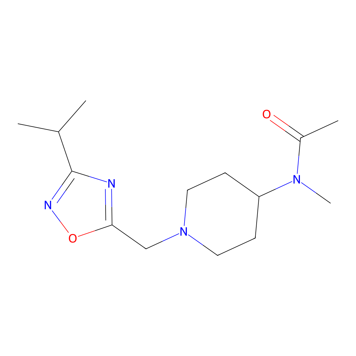 N-methyl-N-(1-{[3-(propan-2-yl)-1,2,4-oxadiazol-5-yl]methyl}piperidin-4-yl)acetamide molecular structure, CAS 2549053-06-5