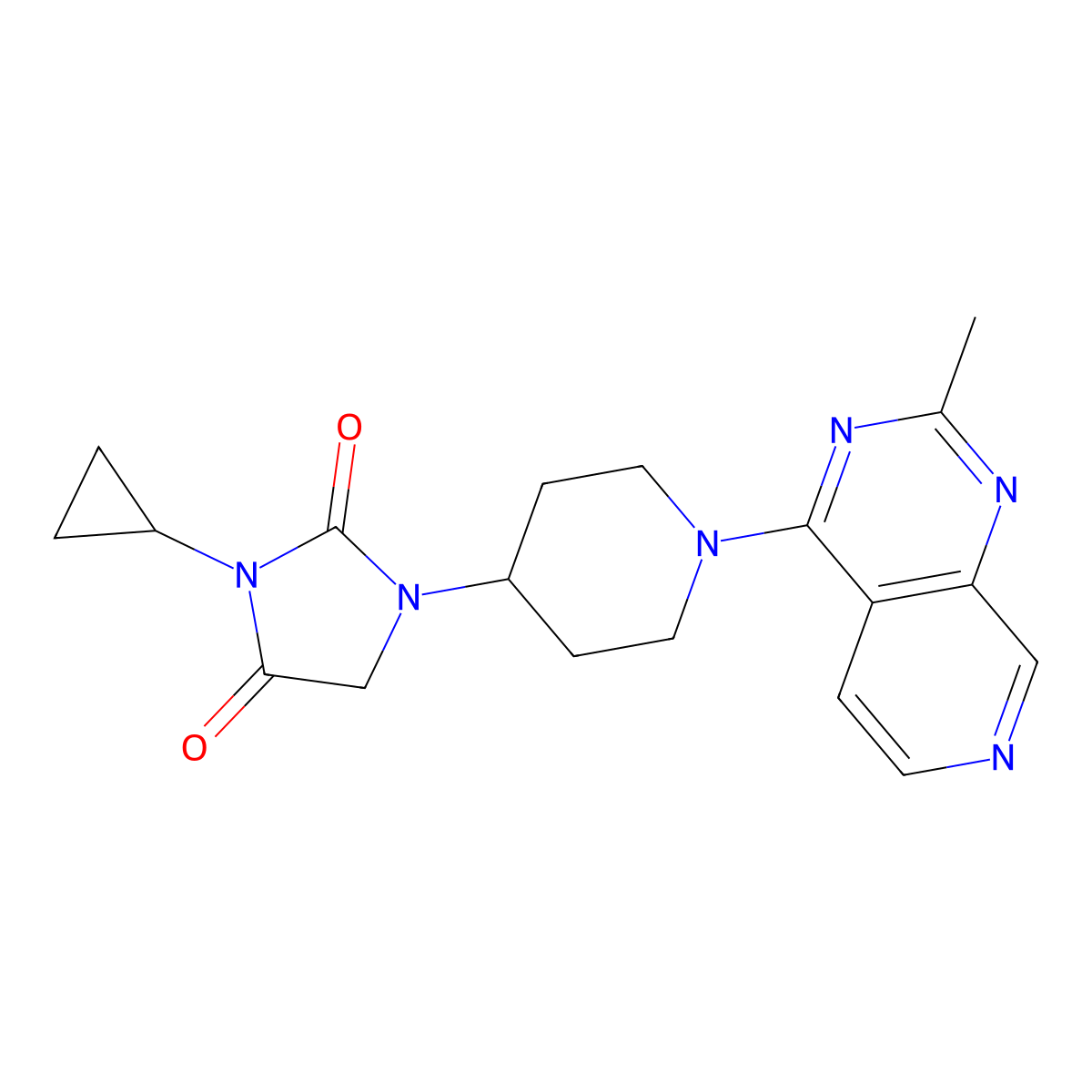 3-Cyclopropyl-1-(1-{2-methylpyrido[3,4-d]pyrimidin-4-yl}piperidin-4-yl)imidazolidine-2,4-dione molecular structure, CAS 2549053-13-4