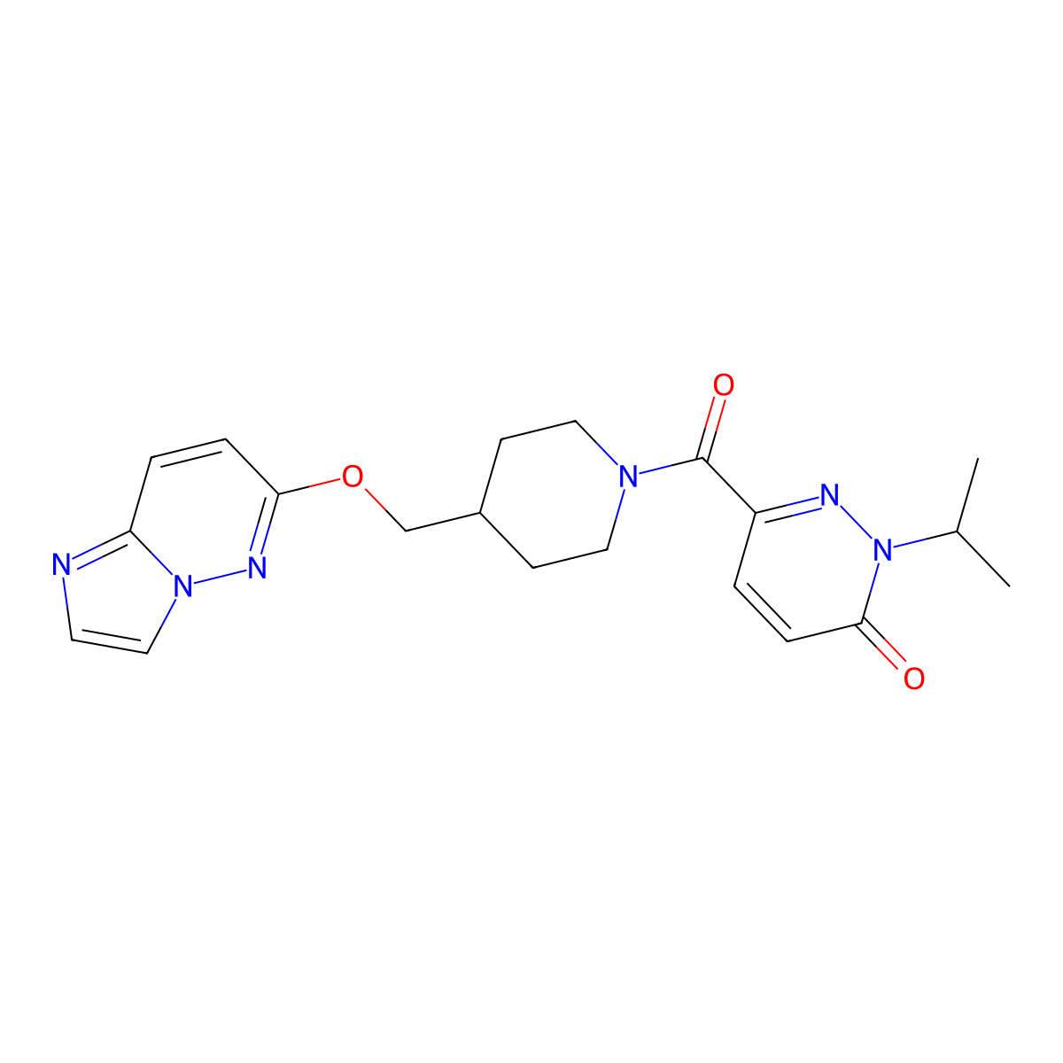 6-[4-({Imidazo[1,2-b]pyridazin-6-yloxy}methyl)piperidine-1-carbonyl]-2-(propan-2-yl)-2,3-dihydropyridazin-3-one molecular structure, CAS 2549053-16-7