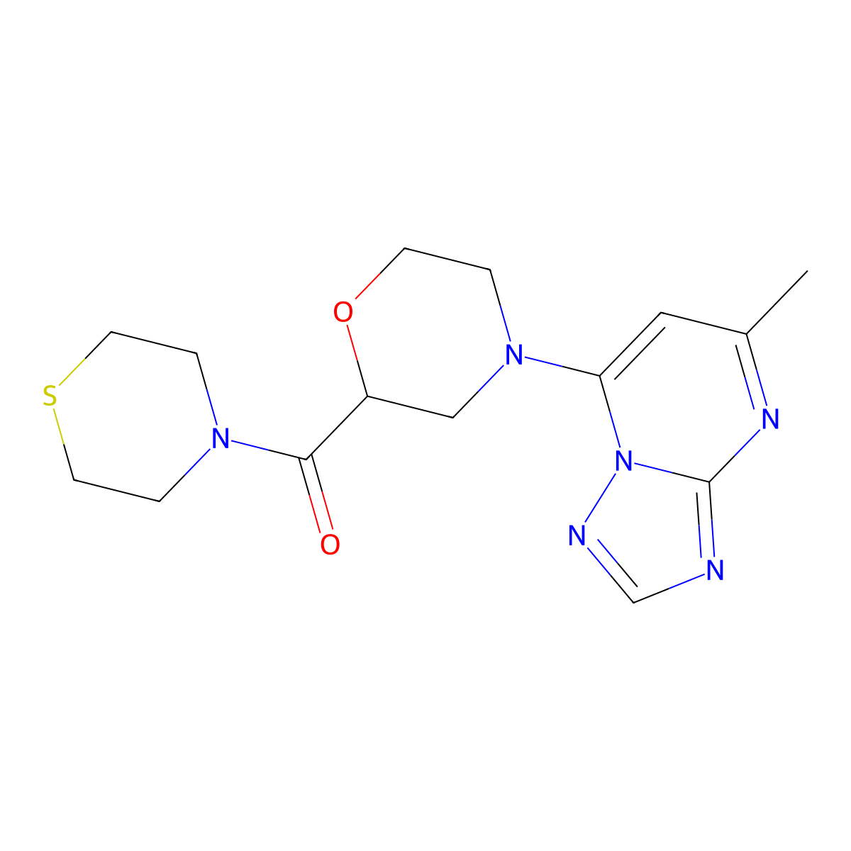 4-{5-Methyl-[1,2,4]triazolo[1,5-a]pyrimidin-7-yl}-2-(thiomorpholine-4-carbonyl)morpholine molecular structure, CAS 2549053-17-8