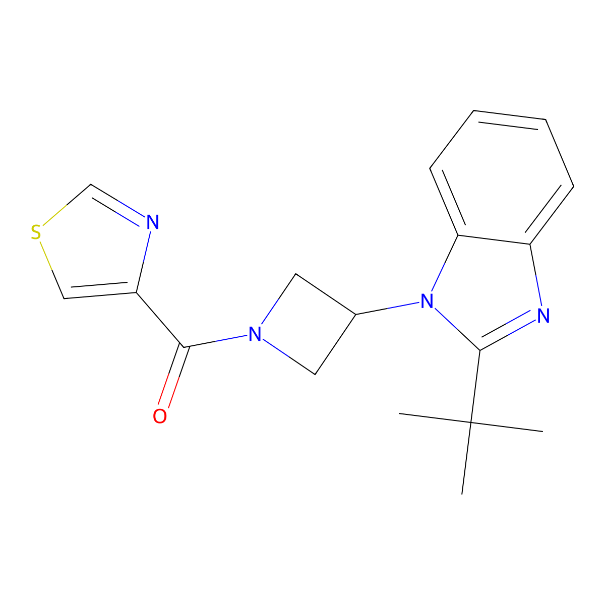 2-tert-butyl-1-[1-(1,3-thiazole-4-carbonyl)azetidin-3-yl]-1H-1,3-benzodiazole molecular structure, CAS 2549053-18-9