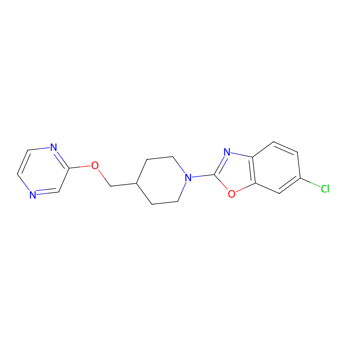 6-Chloro-2-{4-[(pyrazin-2-yloxy)methyl]piperidin-1-yl}-1,3-benzoxazole molecular structure, CAS 2549053-19-0