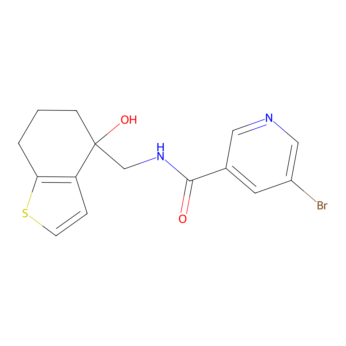 5-bromo-N-[(4-hydroxy-4,5,6,7-tetrahydro-1-benzothiophen-4-yl)methyl]pyridine-3-carboxamide molecular structure, CAS 2549053-20-3