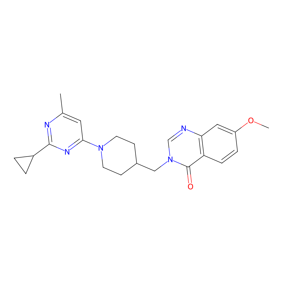 3-{[1-(2-Cyclopropyl-6-methylpyrimidin-4-yl)piperidin-4-yl]methyl}-7-methoxy-3,4-dihydroquinazolin-4-one molecular structure, CAS 2549053-21-4