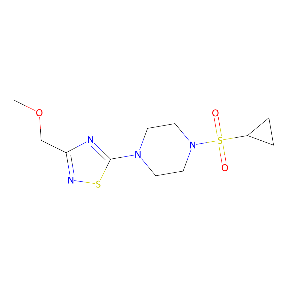 1-(Cyclopropanesulfonyl)-4-[3-(methoxymethyl)-1,2,4-thiadiazol-5-yl]piperazine molecular structure, CAS 2549053-27-0