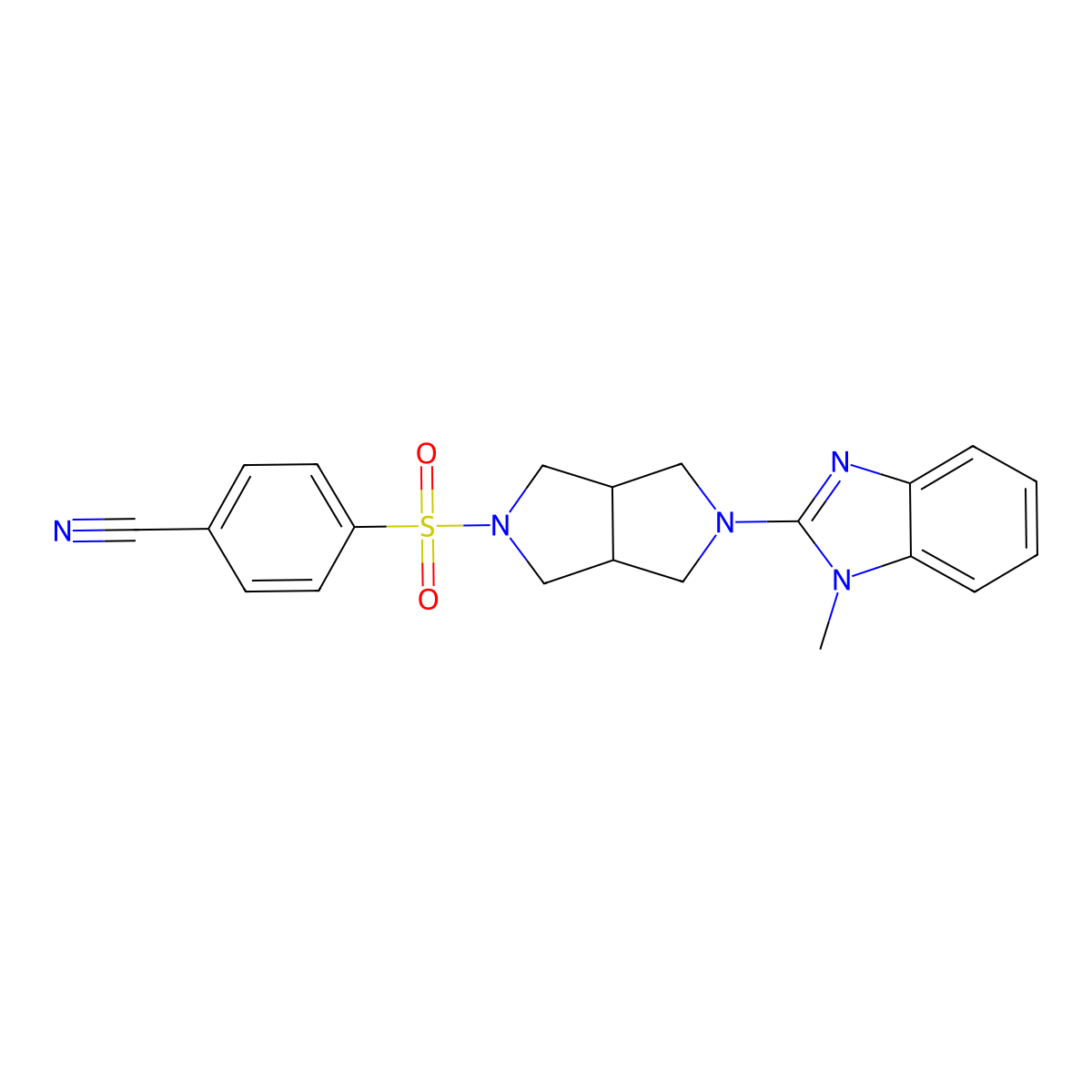 4-{[5-(1-methyl-1H-1,3-benzodiazol-2-yl)-octahydropyrrolo[3,4-c]pyrrol-2-yl]sulfonyl}benzonitrile molecular structure, CAS 2549053-31-6