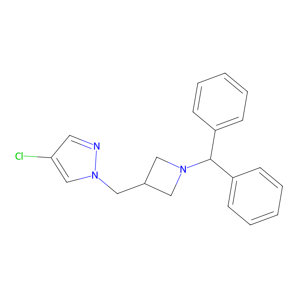 4-chloro-1-{[1-(diphenylmethyl)azetidin-3-yl]methyl}-1H-pyrazole molecular structure, CAS 2549053-35-0