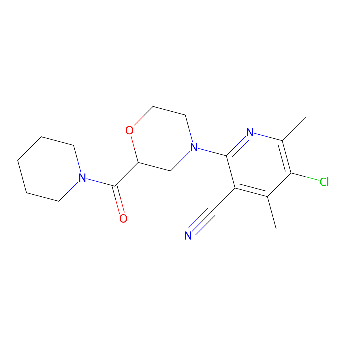5-Chloro-4,6-dimethyl-2-[2-(piperidine-1-carbonyl)morpholin-4-yl]pyridine-3-carbonitrile molecular structure, CAS 2549053-36-1