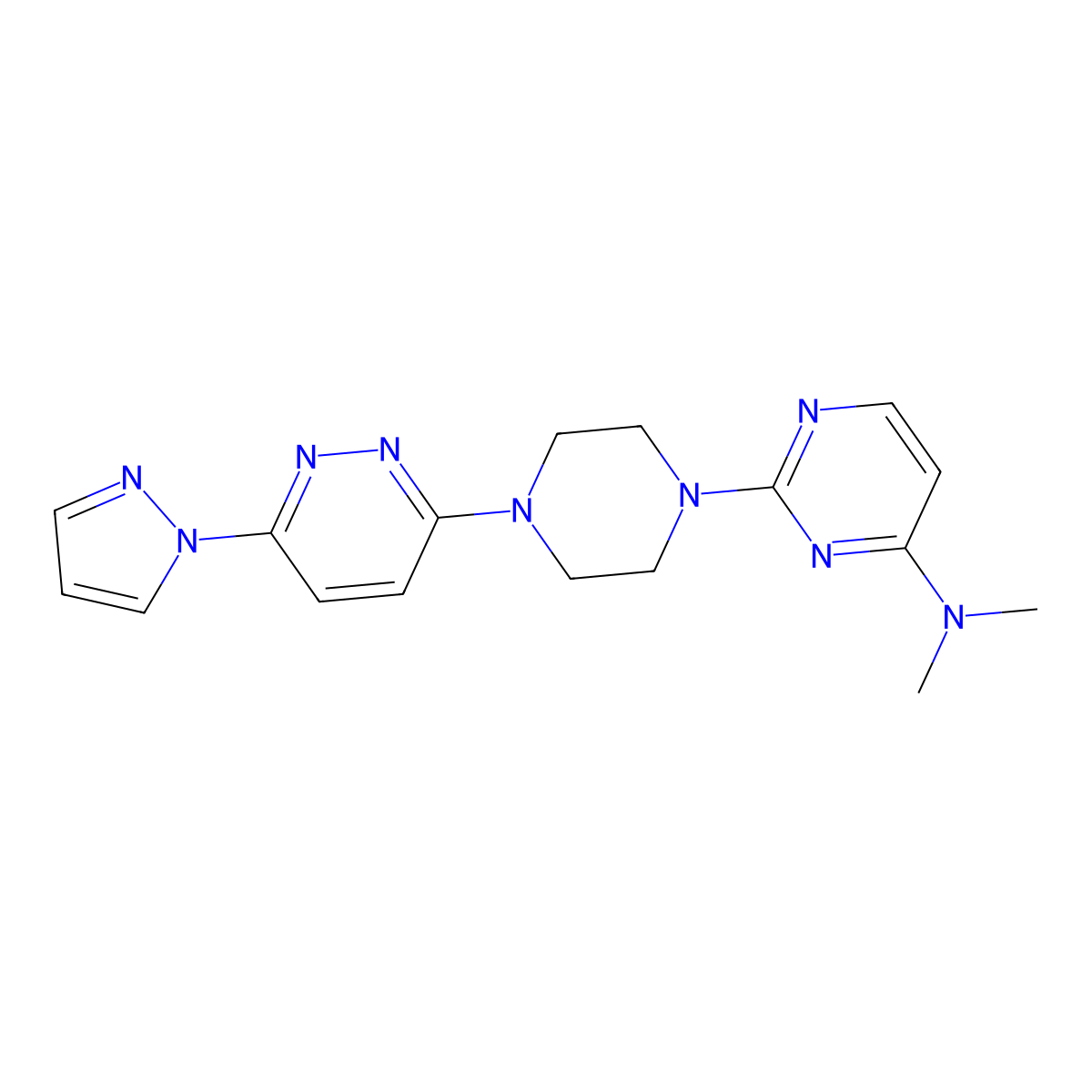 N,N-dimethyl-2-{4-[6-(1H-pyrazol-1-yl)pyridazin-3-yl]piperazin-1-yl}pyrimidin-4-amine molecular structure, CAS 2549053-40-7