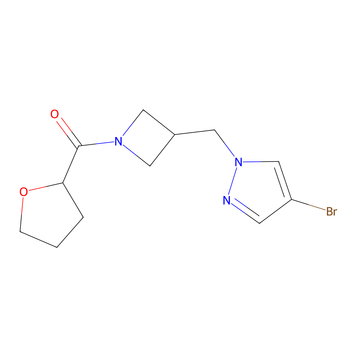 4-bromo-1-{[1-(oxolane-2-carbonyl)azetidin-3-yl]methyl}-1H-pyrazole molecular structure, CAS 2549053-43-0