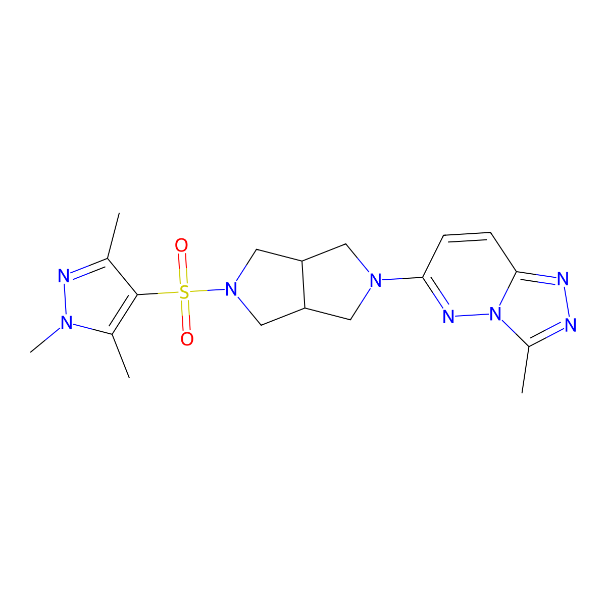 1,3,5-trimethyl-4-[(5-{3-methyl-[1,2,4]triazolo[4,3-b]pyridazin-6-yl}-octahydropyrrolo[3,4-c]pyrrol-2-yl)sulfonyl]-1H-pyrazole molecular structure, CAS 2549053-46-3