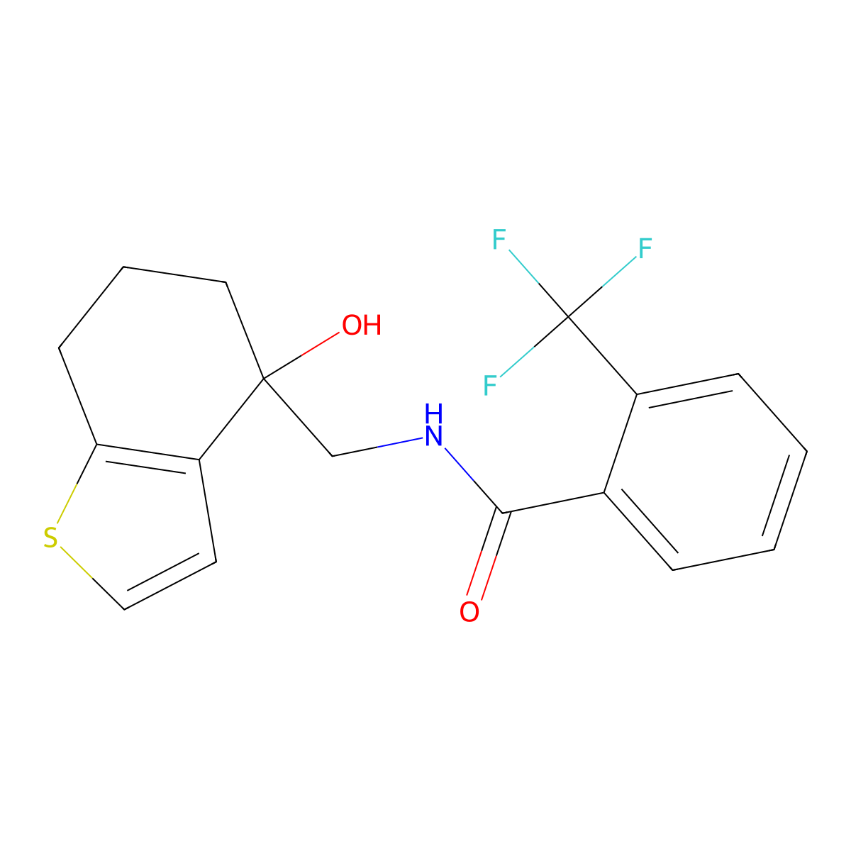 N-[(4-hydroxy-4,5,6,7-tetrahydro-1-benzothiophen-4-yl)methyl]-2-(trifluoromethyl)benzamide molecular structure, CAS 2549053-51-0