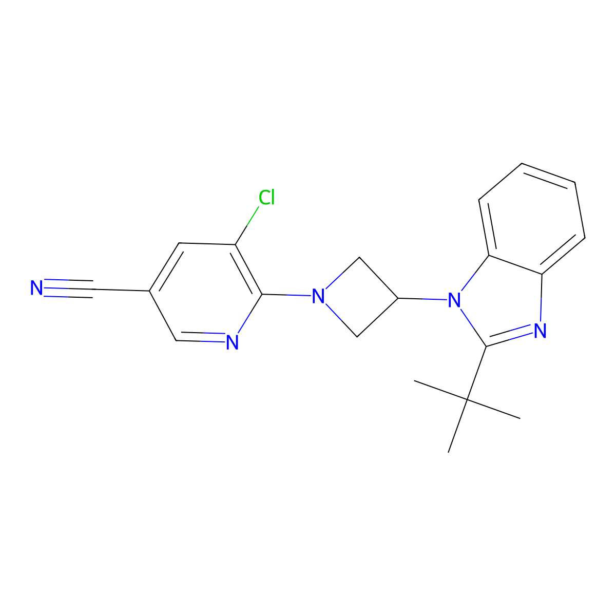 6-[3-(2-tert-butyl-1H-1,3-benzodiazol-1-yl)azetidin-1-yl]-5-chloropyridine-3-carbonitrile molecular structure, CAS 2549053-54-3