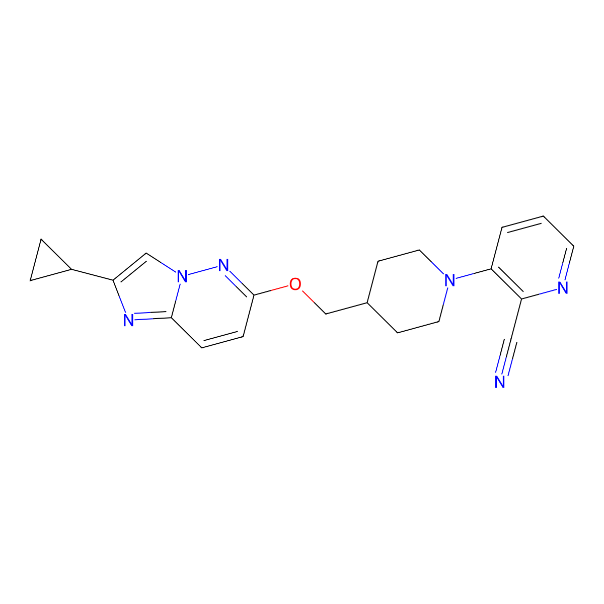 3-{4-[({2-Cyclopropylimidazo[1,2-b]pyridazin-6-yl}oxy)methyl]piperidin-1-yl}pyridine-2-carbonitrile molecular structure, CAS 2549053-56-5