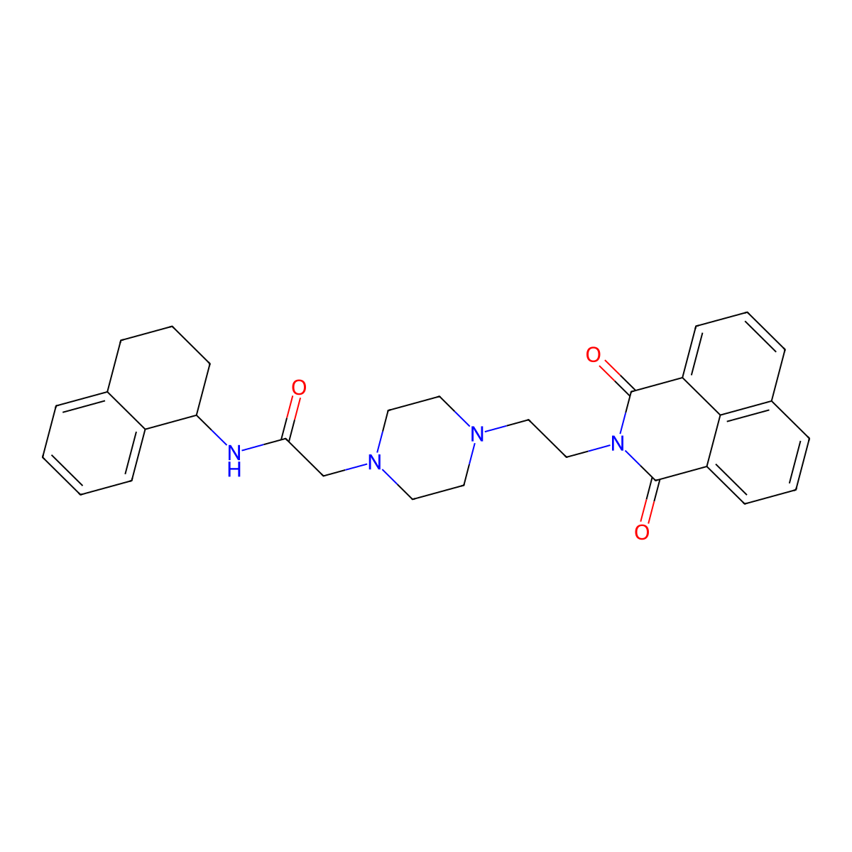 2-[4-(2-{2,4-dioxo-3-azatricyclo[7.3.1.0^{5,13}]trideca-1(13),5,7,9,11-pentaen-3-yl}ethyl)piperazin-1-yl]-N-(1,2,3,4-tetrahydronaphthalen-1-yl)acetamide molecular structure, CAS 2549053-57-6