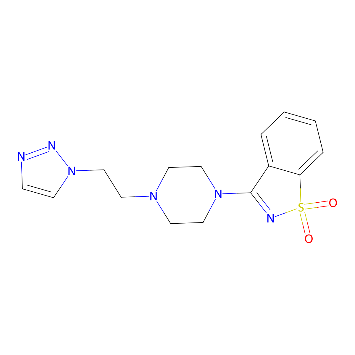 3-{4-[2-(1H-1,2,3-triazol-1-yl)ethyl]piperazin-1-yl}-1lambda6,2-benzothiazole-1,1-dione molecular structure, CAS 2549053-59-8