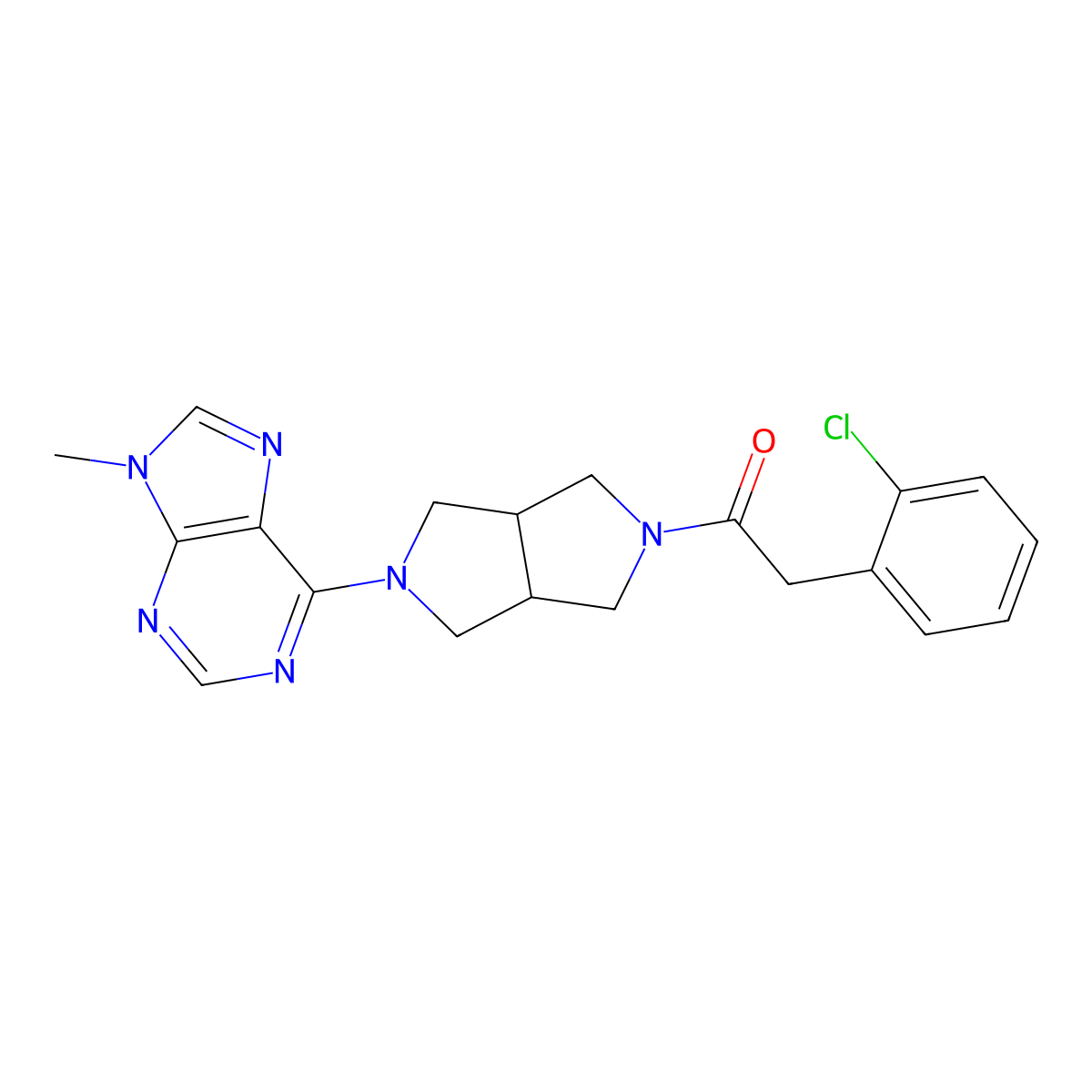 2-(2-chlorophenyl)-1-[5-(9-methyl-9H-purin-6-yl)-octahydropyrrolo[3,4-c]pyrrol-2-yl]ethan-1-one molecular structure, CAS 2549053-65-6