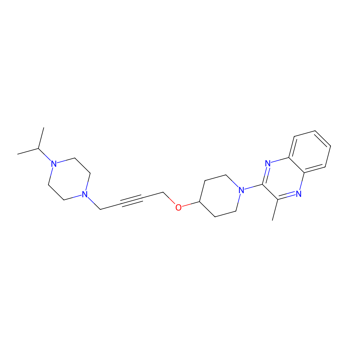 2-Methyl-3-[4-({4-[4-(propan-2-yl)piperazin-1-yl]but-2-yn-1-yl}oxy)piperidin-1-yl]quinoxaline molecular structure, CAS 2549053-68-9