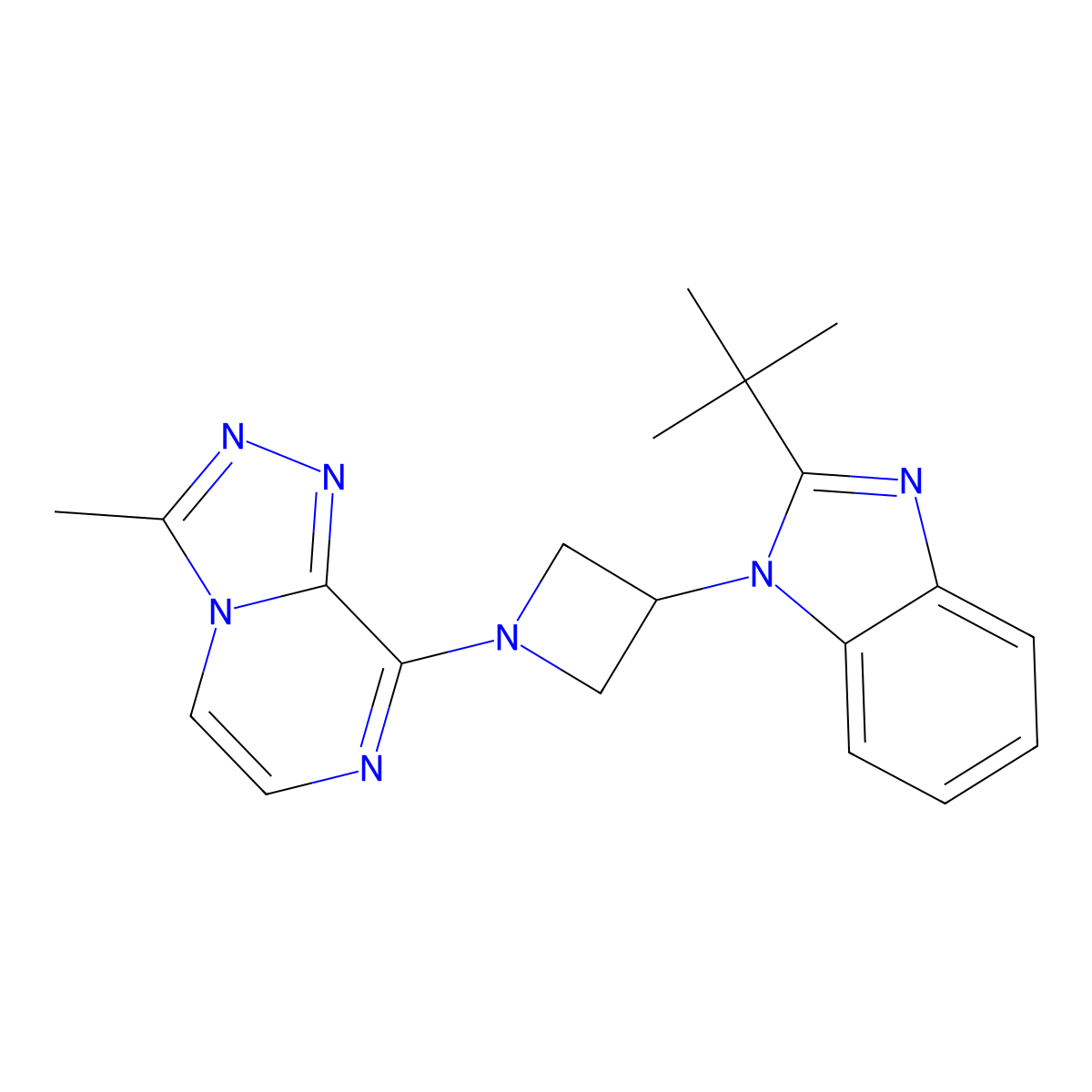 2-tert-butyl-1-(1-{3-methyl-[1,2,4]triazolo[4,3-a]pyrazin-8-yl}azetidin-3-yl)-1H-1,3-benzodiazole molecular structure, CAS 2549053-71-4