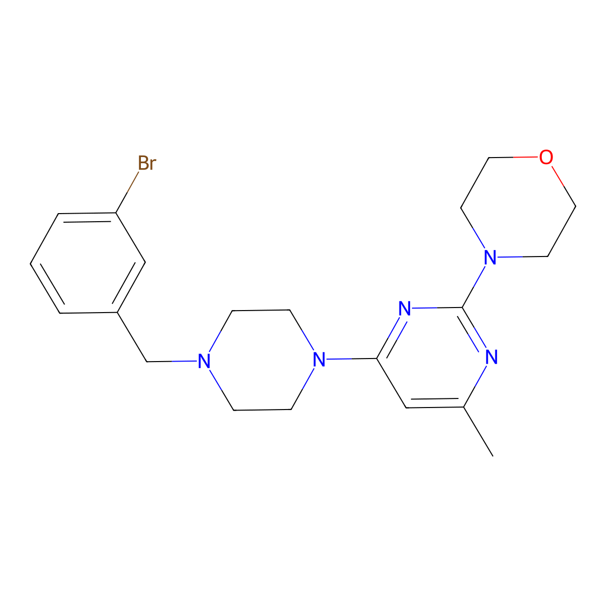 4-(4-{4-[(3-Bromophenyl)methyl]piperazin-1-yl}-6-methylpyrimidin-2-yl)morpholine molecular structure, CAS 2549053-76-9