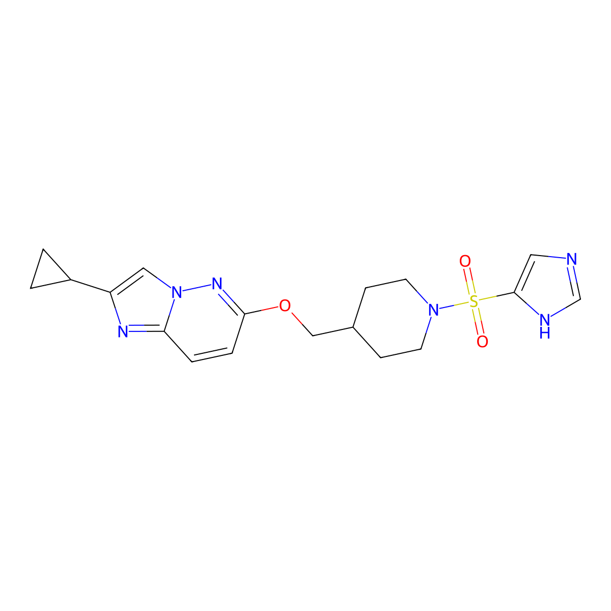 4-[({2-cyclopropylimidazo[1,2-b]pyridazin-6-yl}oxy)methyl]-1-(1H-imidazole-4-sulfonyl)piperidine molecular structure, CAS 2549053-78-1