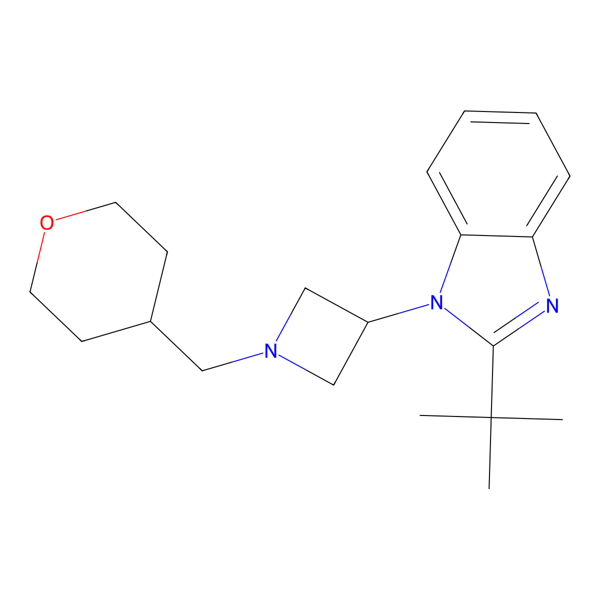 2-tert-butyl-1-{1-[(oxan-4-yl)methyl]azetidin-3-yl}-1H-1,3-benzodiazole molecular structure, CAS 2549053-80-5