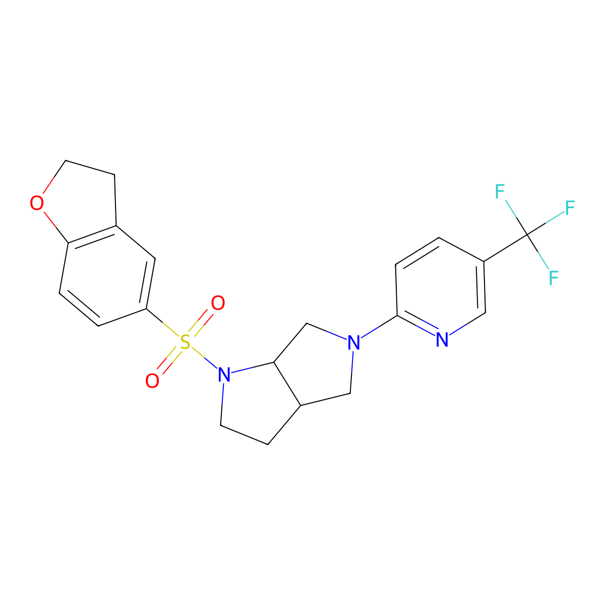 2-[1-(2,3-Dihydro-1-benzofuran-5-sulfonyl)-octahydropyrrolo[2,3-c]pyrrol-5-yl]-5-(trifluoromethyl)pyridine molecular structure, CAS 2549053-85-0