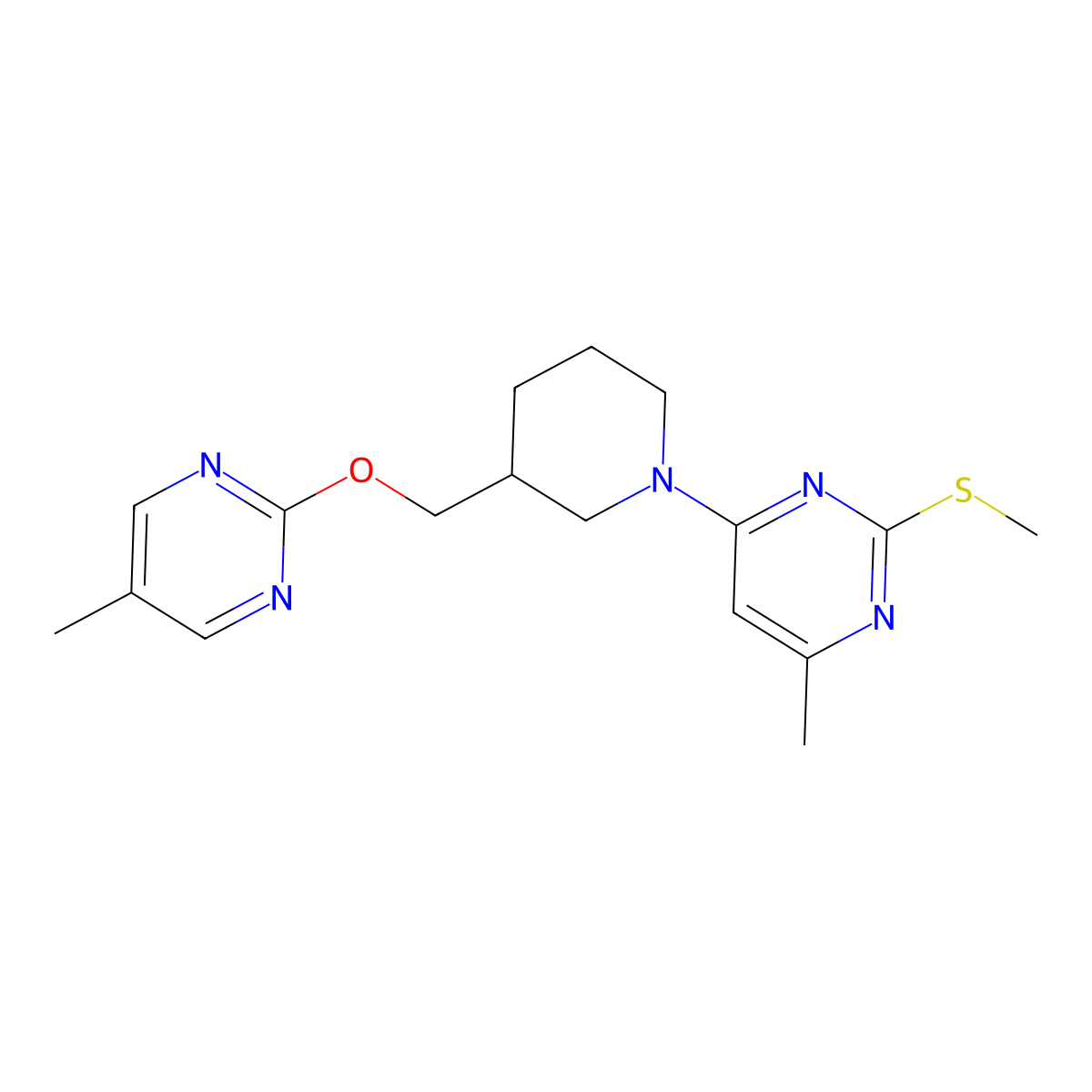 4-Methyl-6-(3-{[(5-methylpyrimidin-2-yl)oxy]methyl}piperidin-1-yl)-2-(methylsulfanyl)pyrimidine molecular structure, CAS 2549053-88-3