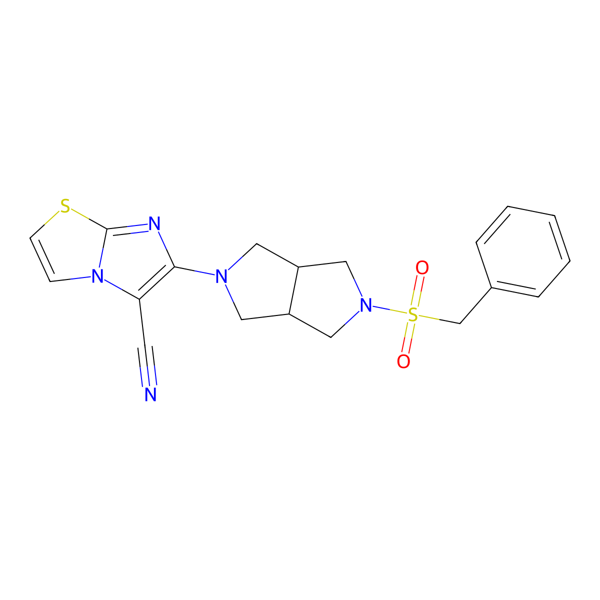 6-{5-Phenylmethanesulfonyl-octahydropyrrolo[3,4-c]pyrrol-2-yl}imidazo[2,1-b][1,3]thiazole-5-carbonitrile molecular structure, CAS 2549053-92-9