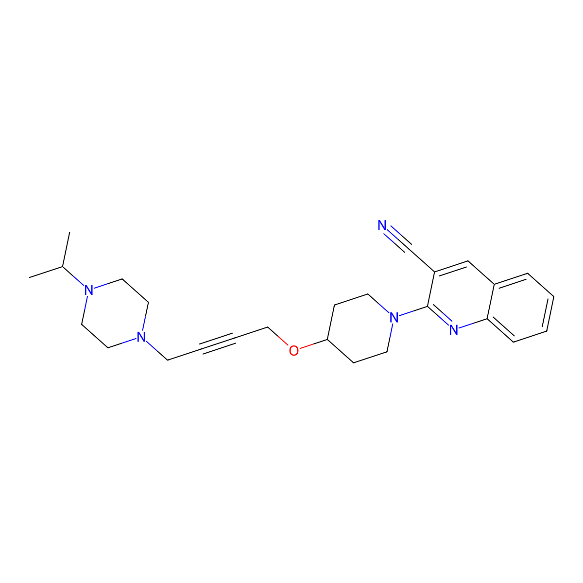 2-[4-({4-[4-(Propan-2-yl)piperazin-1-yl]but-2-yn-1-yl}oxy)piperidin-1-yl]quinoline-3-carbonitrile molecular structure, CAS 2549053-96-3