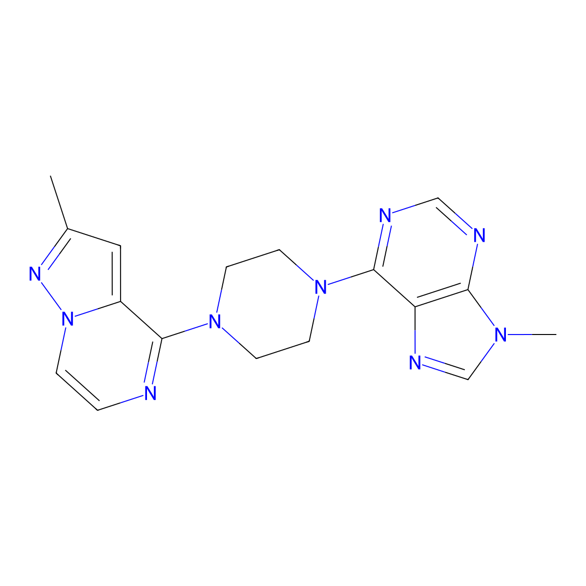 9-methyl-6-(4-{2-methylpyrazolo[1,5-a]pyrazin-4-yl}piperazin-1-yl)-9H-purine molecular structure, CAS 2549053-98-5