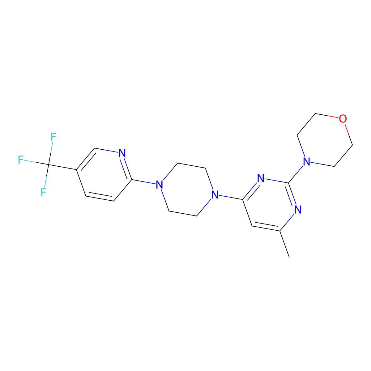 4-(4-Methyl-6-{4-[5-(trifluoromethyl)pyridin-2-yl]piperazin-1-yl}pyrimidin-2-yl)morpholine molecular structure, CAS 2549053-99-6