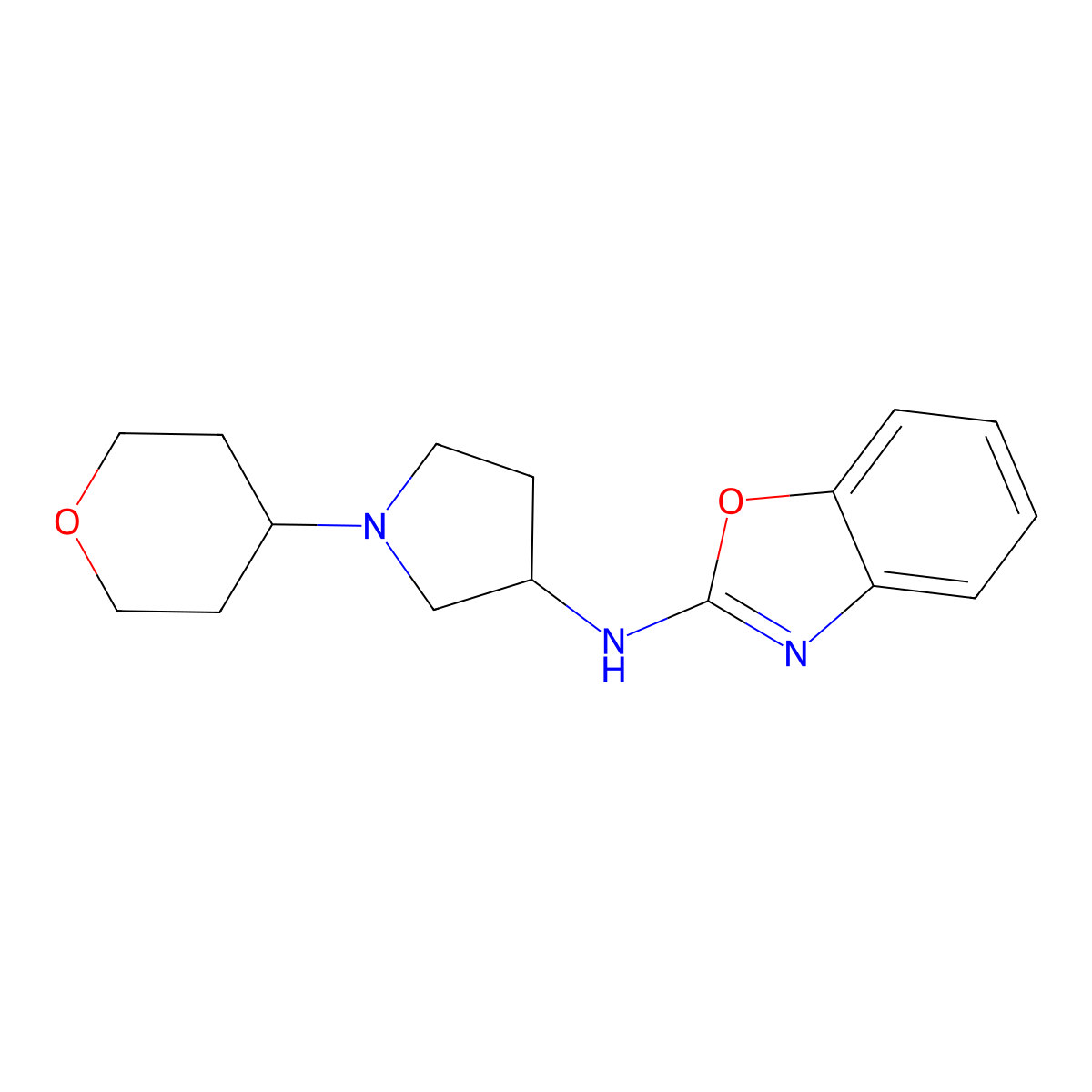 N-[1-(oxan-4-yl)pyrrolidin-3-yl]-1,3-benzoxazol-2-amine molecular structure, CAS 2549054-09-1