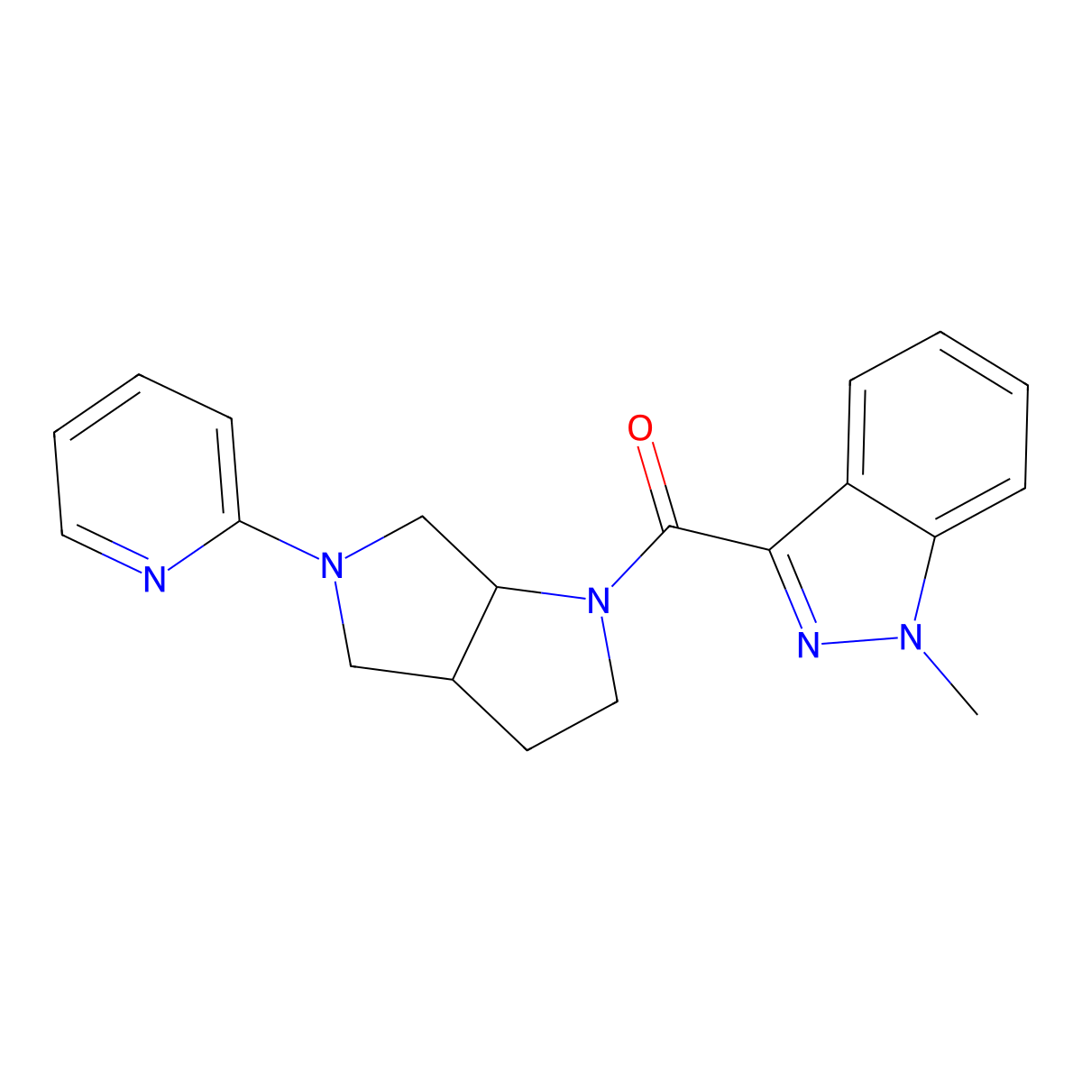 1-methyl-3-[5-(pyridin-2-yl)-octahydropyrrolo[2,3-c]pyrrole-1-carbonyl]-1H-indazole molecular structure, CAS 2549054-11-5