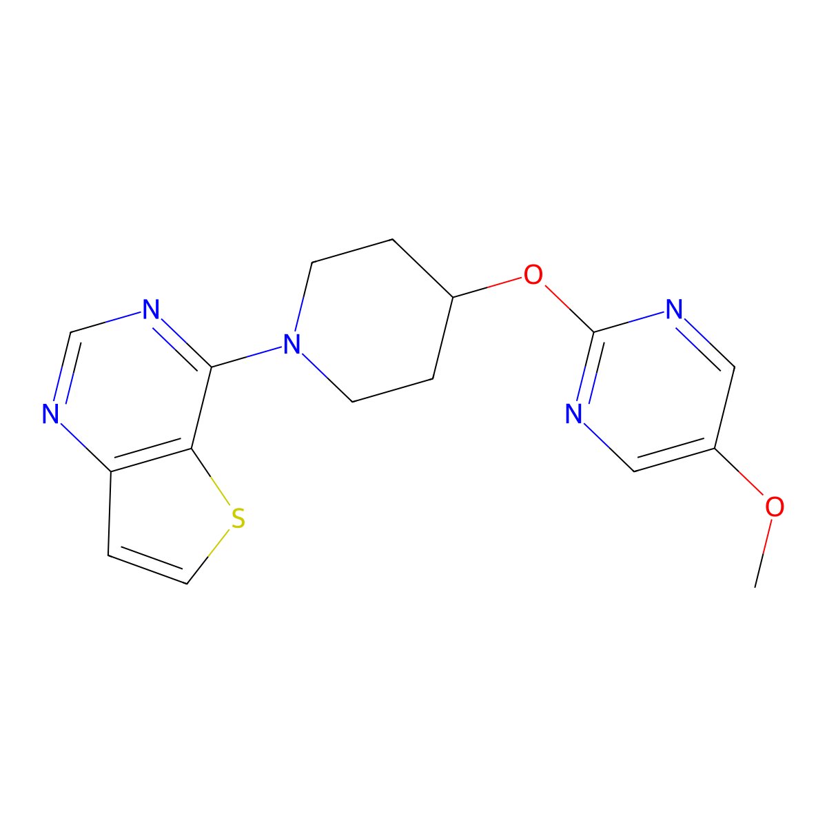 5-Methoxy-2-[(1-{thieno[3,2-d]pyrimidin-4-yl}piperidin-4-yl)oxy]pyrimidine molecular structure, CAS 2549054-13-7
