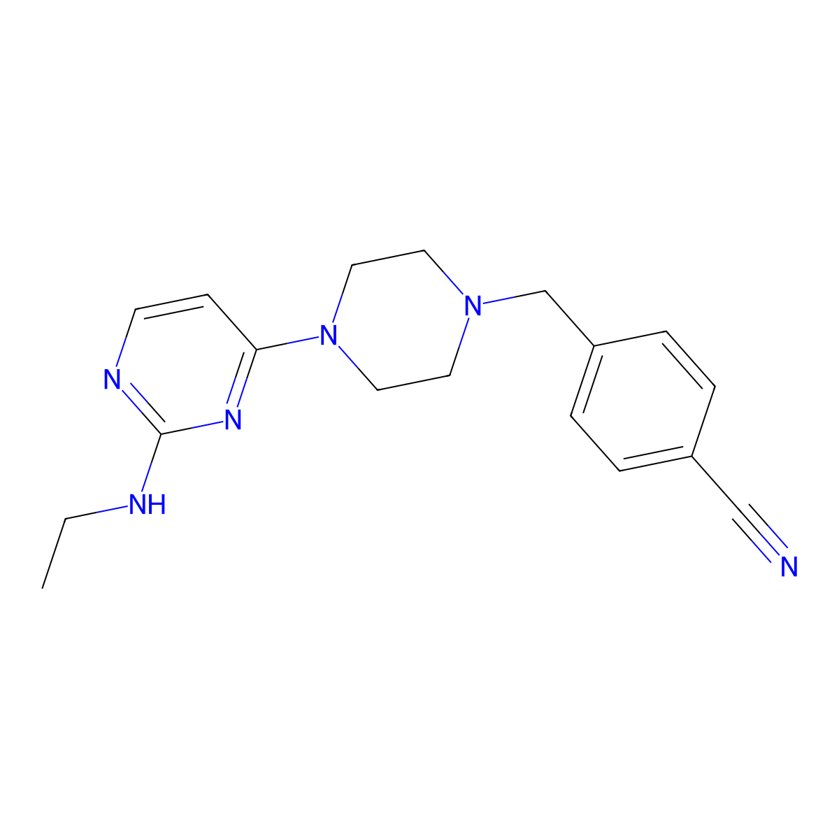4-({4-[2-(Ethylamino)pyrimidin-4-yl]piperazin-1-yl}methyl)benzonitrile molecular structure, CAS 2549054-15-9