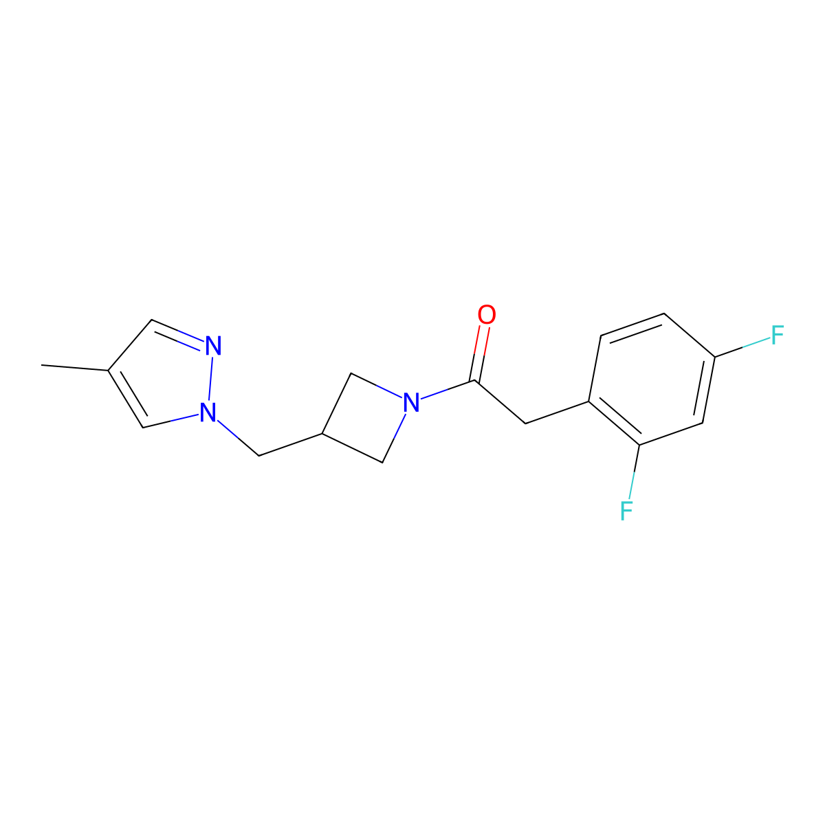 2-(2,4-difluorophenyl)-1-{3-[(4-methyl-1H-pyrazol-1-yl)methyl]azetidin-1-yl}ethan-1-one molecular structure, CAS 2549054-19-3