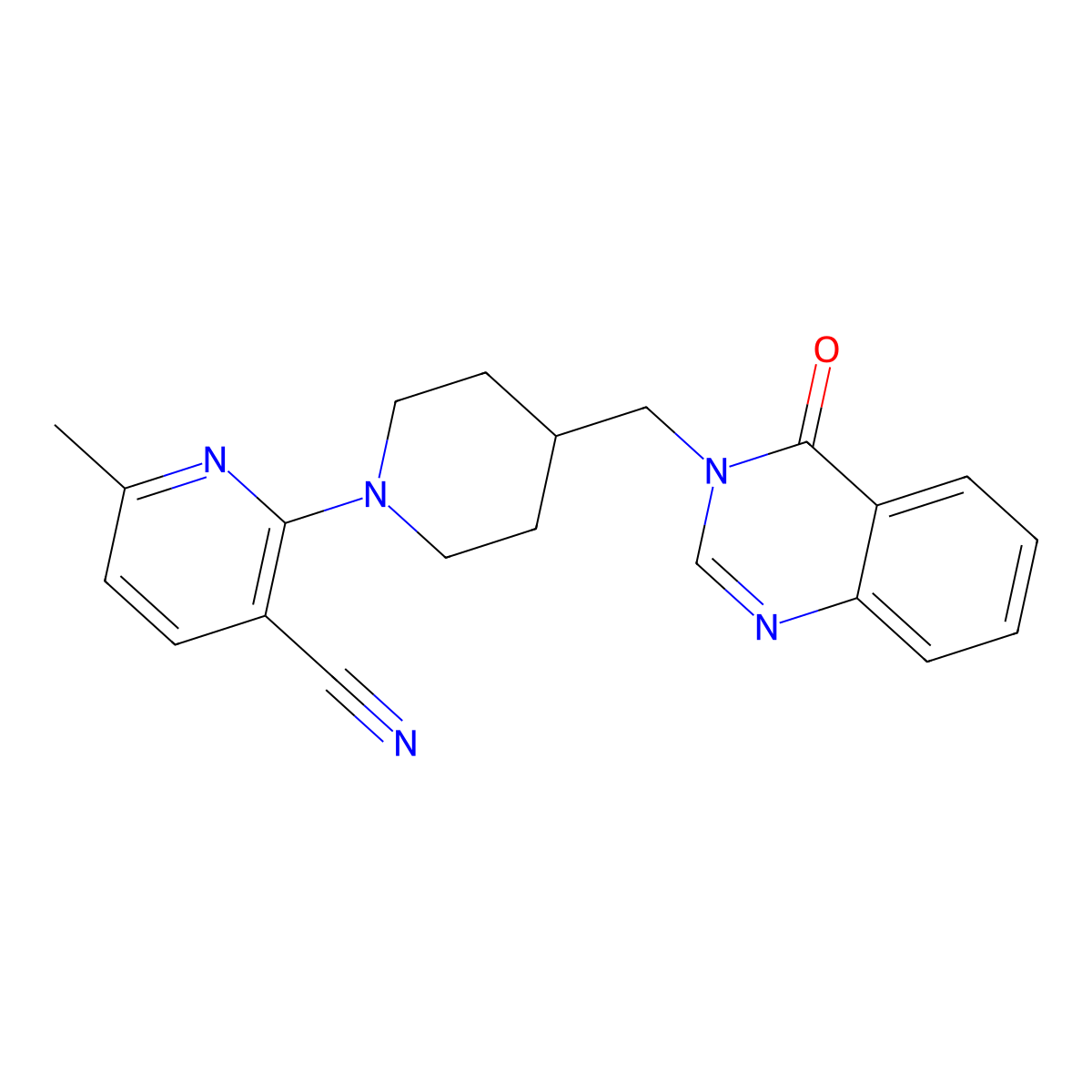 6-Methyl-2-{4-[(4-oxo-3,4-dihydroquinazolin-3-yl)methyl]piperidin-1-yl}pyridine-3-carbonitrile molecular structure, CAS 2549054-21-7