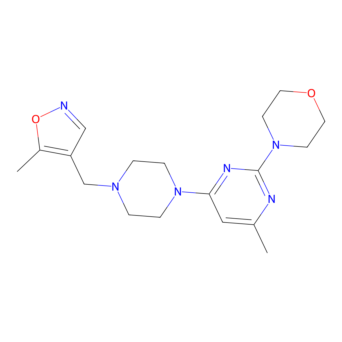 4-(4-Methyl-6-{4-[(5-methyl-1,2-oxazol-4-yl)methyl]piperazin-1-yl}pyrimidin-2-yl)morpholine molecular structure, CAS 2549054-25-1