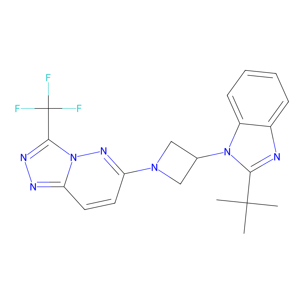 2-tert-butyl-1-{1-[3-(trifluoromethyl)-[1,2,4]triazolo[4,3-b]pyridazin-6-yl]azetidin-3-yl}-1H-1,3-benzodiazole molecular structure, CAS 2549054-29-5