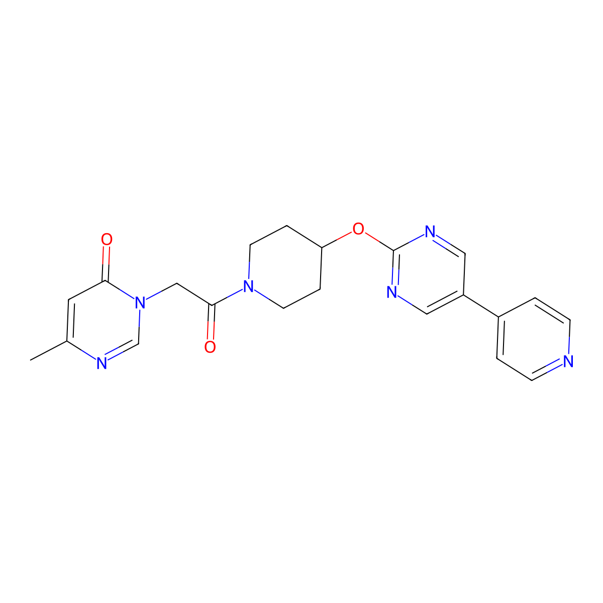 6-Methyl-3-[2-oxo-2-(4-{[5-(pyridin-4-yl)pyrimidin-2-yl]oxy}piperidin-1-yl)ethyl]-3,4-dihydropyrimidin-4-one molecular structure, CAS 2549054-34-2
