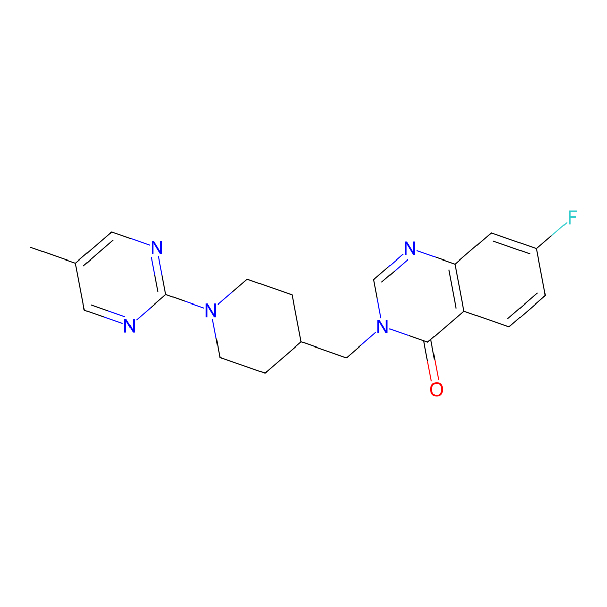 7-Fluoro-3-{[1-(5-methylpyrimidin-2-yl)piperidin-4-yl]methyl}-3,4-dihydroquinazolin-4-one molecular structure, CAS 2549054-35-3