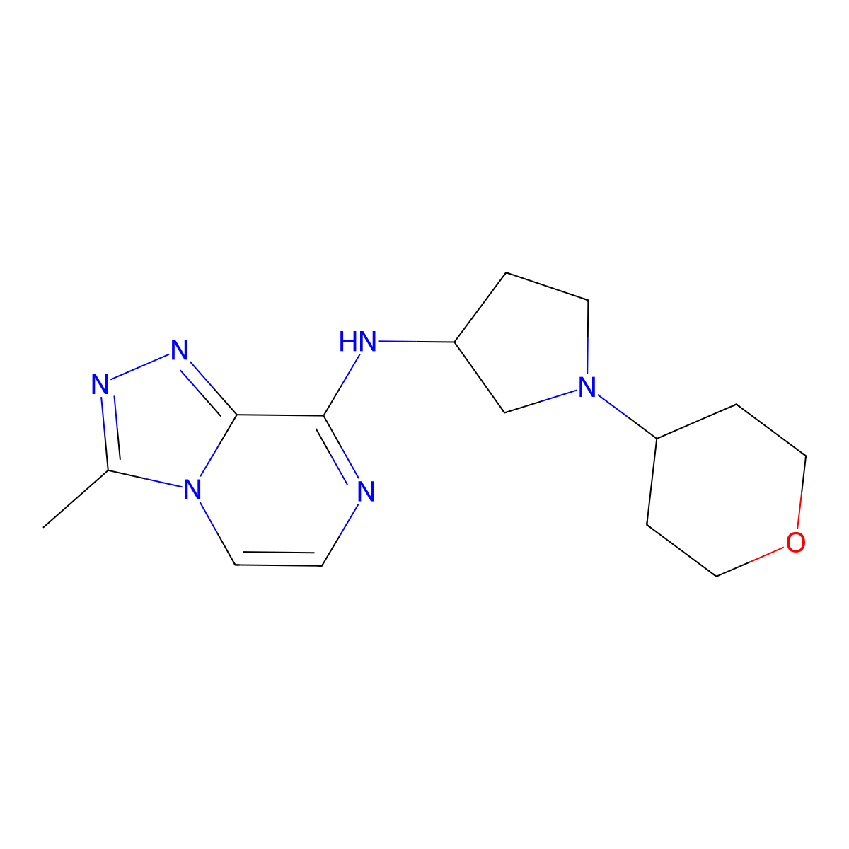 N-{3-methyl-[1,2,4]triazolo[4,3-a]pyrazin-8-yl}-1-(oxan-4-yl)pyrrolidin-3-amine molecular structure, CAS 2549054-37-5