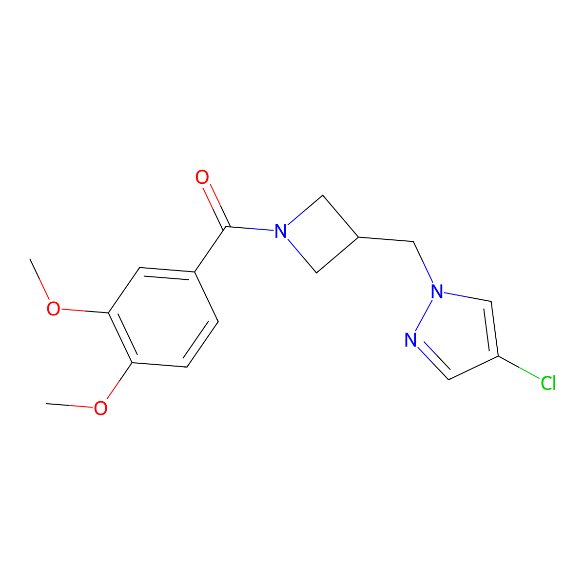 4-chloro-1-{[1-(3,4-dimethoxybenzoyl)azetidin-3-yl]methyl}-1H-pyrazole molecular structure, CAS 2549054-38-6